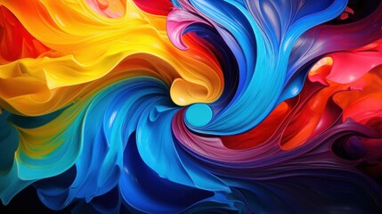 Vibrant swirls of primary colors merge, creating a kaleidoscope effect.