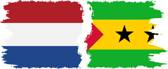 Sao Tome and Principe and Netherlands grunge flags connection vector
