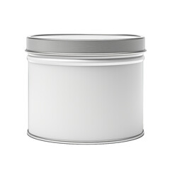 A blank metal tin with a resealable plastic lid isolated on transparent background, png