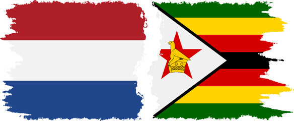 Zimbabwe and Netherlands grunge flags connection vector