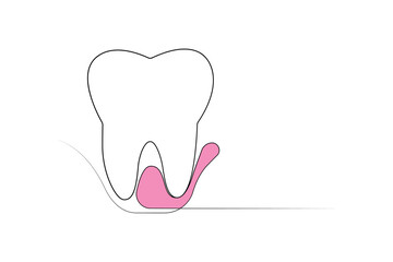 Continuous one-line tooth drawing style and single-line art outline illustration