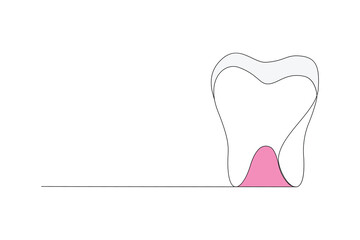 Continuous one-line tooth drawing style and single-line art outline illustration
