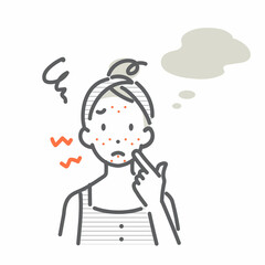 肌の発疹に悩む女性　シンプルでお洒落な線画イラスト