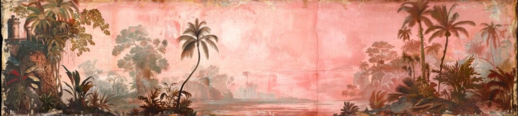 Fototapeta na wymiar Old painting tropical print