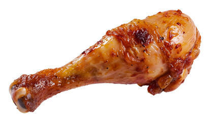  A close-up shot of a delectable chicken drumstick, its texture and flavor ready to be savored, set against a spotless white background
