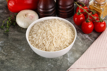 Raw delicous basmati rice heap