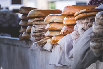 Pastries at the Siab Bazaar in the ancient city of Samarkand in Uzbekistan, nictarine at Siyob bozor