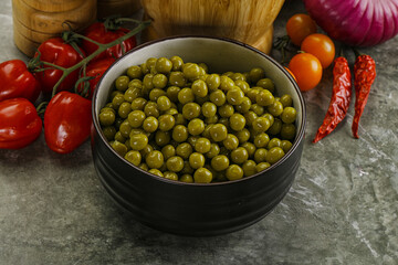 Sweet canned young green peas