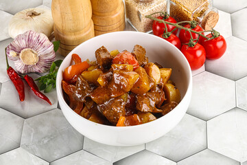Homemade beef hungarian goulash with potato