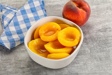 Ripe sweet and juicy canned peach