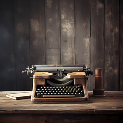 Vintage typewriter on a rustic wooden desk. - obrazy, fototapety, plakaty