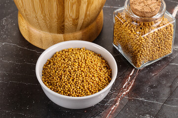 Mustard dry seeds in the bowl