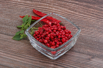 Red pepper seeds in the bowl