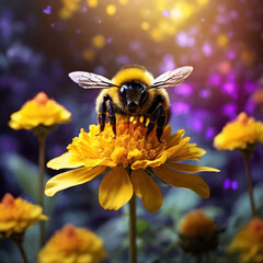 Beautiful flower Yellow stands out HD in a mystical world and a most beautiful HD bumble