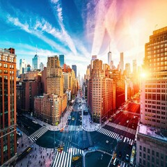 aerial view new york city - obrazy, fototapety, plakaty