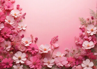 pink gradient natural background with wild flowers. Generative AI