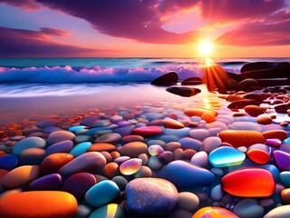 Obraz premium Seaside Serenity: Vibrant Stone Wallpaper for Captivating Backgrounds