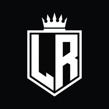 recommend clip art: LR Logo monogram bold shield geometric shape with crown outline black and white style design