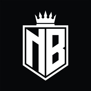 recommend clip art: NB Logo monogram bold shield geometric shape with crown outline black and white style design