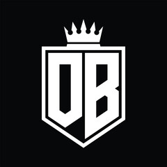 OB Logo monogram bold shield geometric shape with crown outline black and white style design