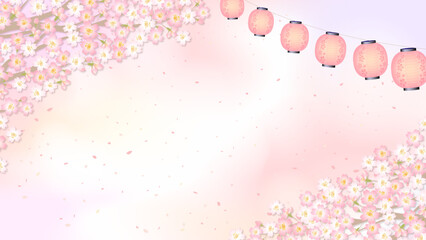 桜まつりと提灯の背景壁紙フレーム　cherryblossom background