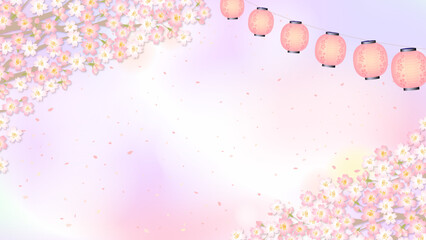 桜まつりと提灯の背景壁紙フレーム　cherryblossom background
