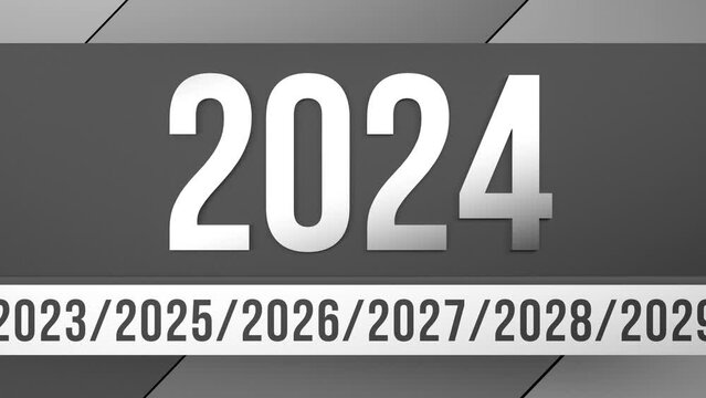 2024 - black-metal text, concept in which past and future years are changing,animation.3D render