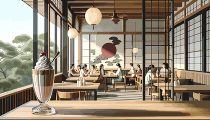 The concept of the image of a fashionable Japanese café. Vector illustration.
 - obrazy, fototapety, plakaty