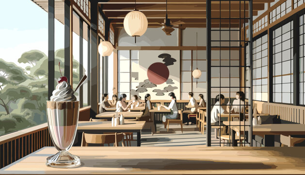 The concept of the image of a fashionable Japanese café. Vector illustration.
