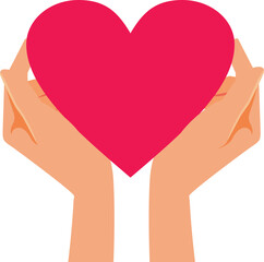 Hands Holding a Heart Vector Cartoon Illustration Design. Generous person expressing love and empathy 
