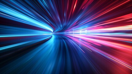 Blue and red light-speed motion blur abstract background. - obrazy, fototapety, plakaty