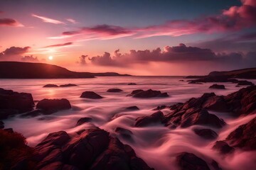 Fototapeta na wymiar sunset over the sea generated by AI technology
