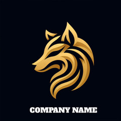 Golden fox head vector logo design template. Luxury symbol for corporate identity.