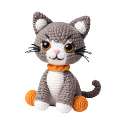 cute cat made with amigurumi art on isolated transparent background png, generated with AI