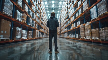 Male Worker Checking Warehouse Inventory with Tablet