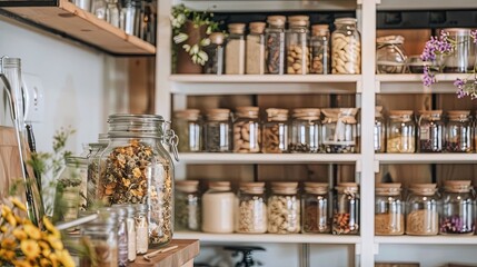 Organic Pantry Aesthetics with Natural Herbs and Jars