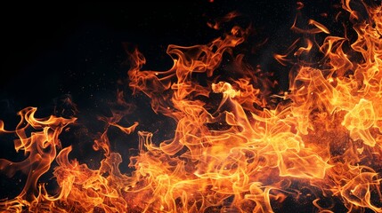 Fire flames explode against a black background. Top view.