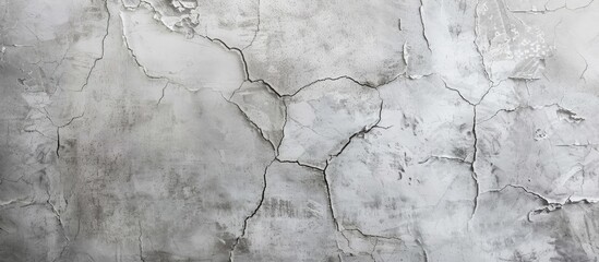 The photograph showcases a cracked and repaired cement wall with a smooth gray texture. The cracks on the wall are visible, indicating wear and tear over time.