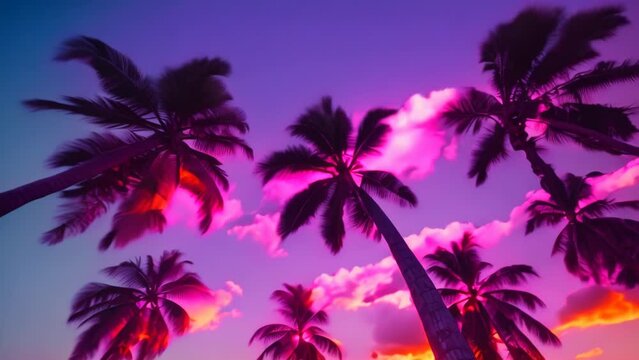 beautiful beach with palm tree landscape. 4k video animation