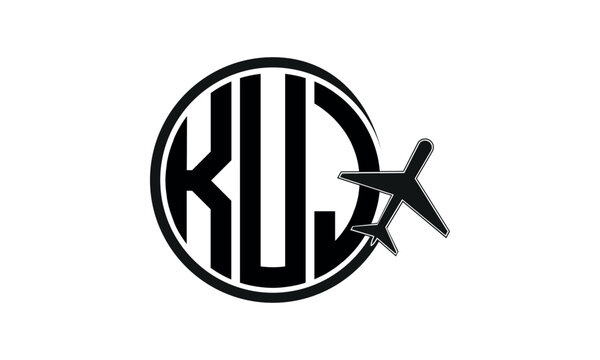 KUJ three initial letter circle tour & travel agency logo design vector template. hajj Umrah agency, abstract, wordmark, business, monogram, minimalist, brand, company, flat, tourism agency, tourist