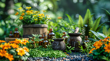 Natures Herbal Medicine: Organic Remedies in Glass Bottles, Aromatherapy Wellness