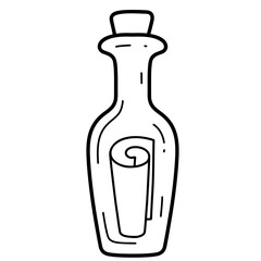 Letter in Bottle doodle black line 