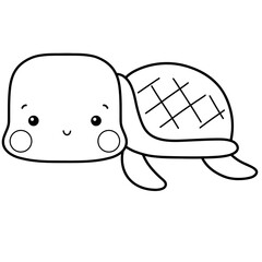 Turtle in the sea doodle black line 