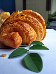 croissants on the table, freshly baked croissant isolated on white background.
