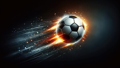 Fototapeta premium Soccer Ball with Fiery Trail on Dark Background