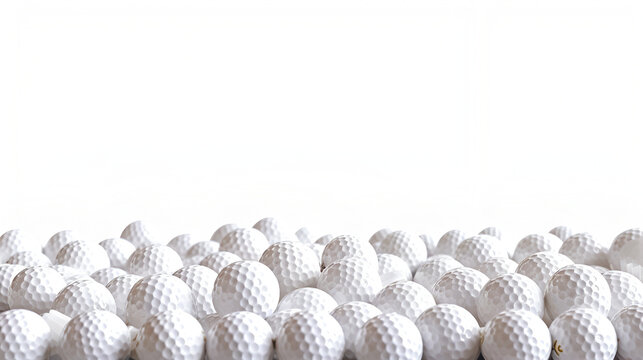 Golf balls pile with copy space isolated on white background. generative ai