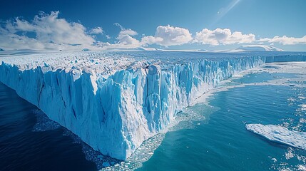 The melting of Antarctic glaciers due to climate change in a warming world.