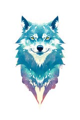 Watercolor wolf head on transparent background