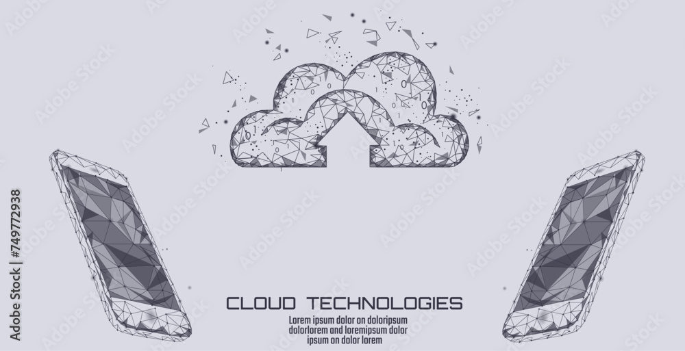 Wall mural cloud computing online storage app low poly. polygonal future modern internet business technology. s