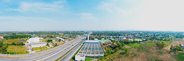 Panorama view of Drinking water treatment plant. Microbiology of drinking water production and...